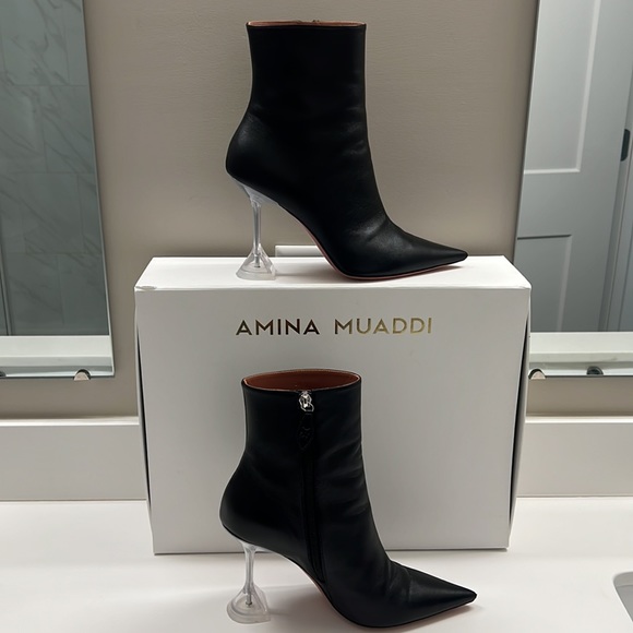 COPY - Amina Muaddi Black Giorgia Leather Ankle Boot - Picture 2 of 8